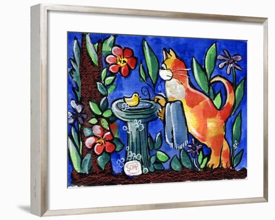 Cat Birdbath-sylvia pimental-Framed Art Print