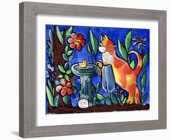 Cat Birdbath-sylvia pimental-Framed Art Print