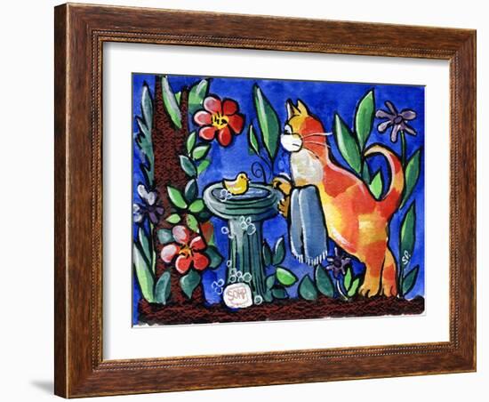 Cat Birdbath-sylvia pimental-Framed Art Print