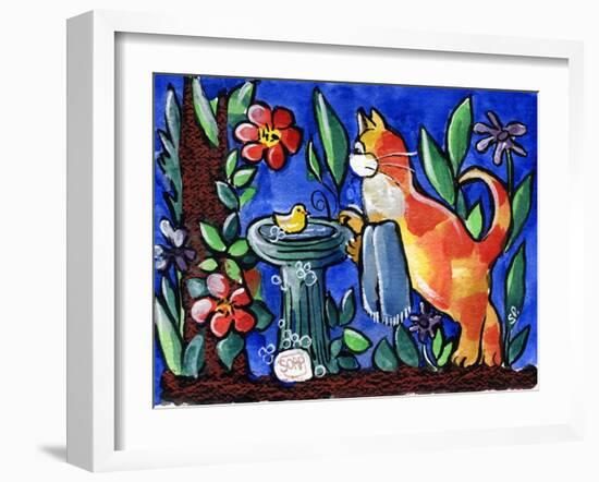 Cat Birdbath-sylvia pimental-Framed Art Print