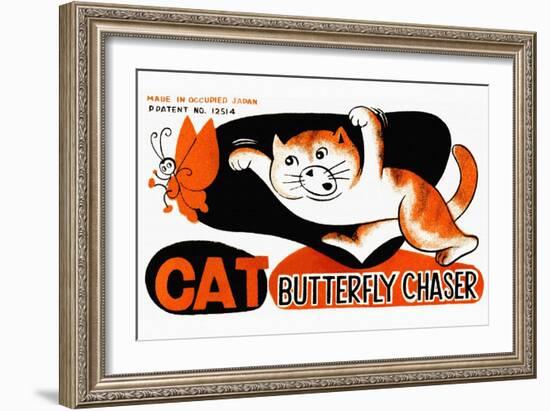 Cat Butterfly Chaser-null-Framed Art Print