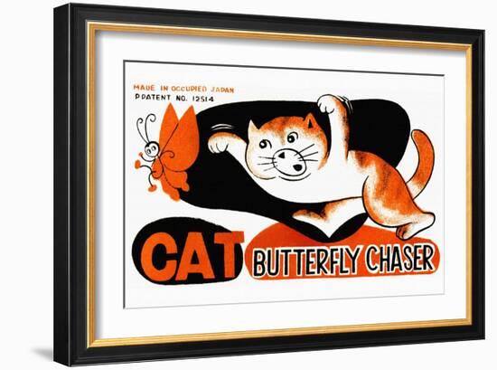 Cat Butterfly Chaser-null-Framed Art Print