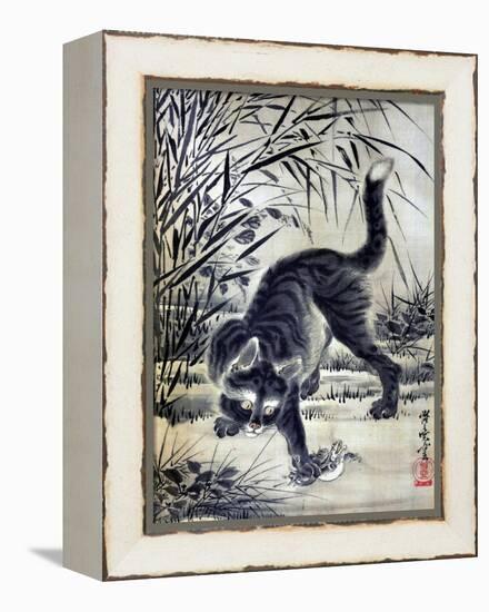 Cat Catching a Flog-Kyosai Kawanabe-Framed Premier Image Canvas