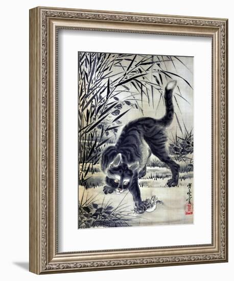 Cat Catching a Flog-Kyosai Kawanabe-Framed Giclee Print