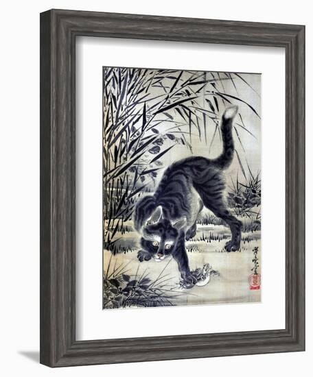 Cat Catching a Flog-Kyosai Kawanabe-Framed Giclee Print