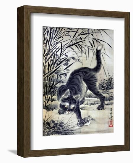 Cat Catching a Flog-Kyosai Kawanabe-Framed Giclee Print