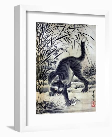 Cat Catching a Flog-Kyosai Kawanabe-Framed Giclee Print