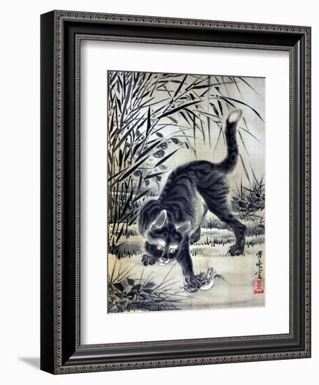 Cat Catching a Flog-Kyosai Kawanabe-Framed Giclee Print