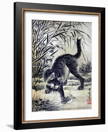 Cat Catching a Flog-Kyosai Kawanabe-Framed Giclee Print