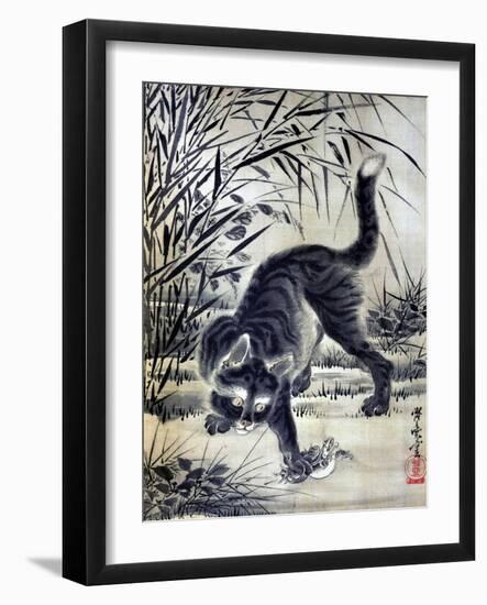 Cat Catching a Flog-Kyosai Kawanabe-Framed Giclee Print