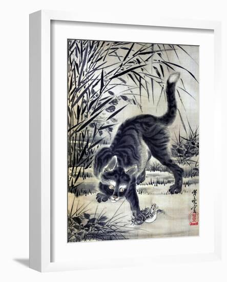 Cat Catching a Flog-Kyosai Kawanabe-Framed Giclee Print