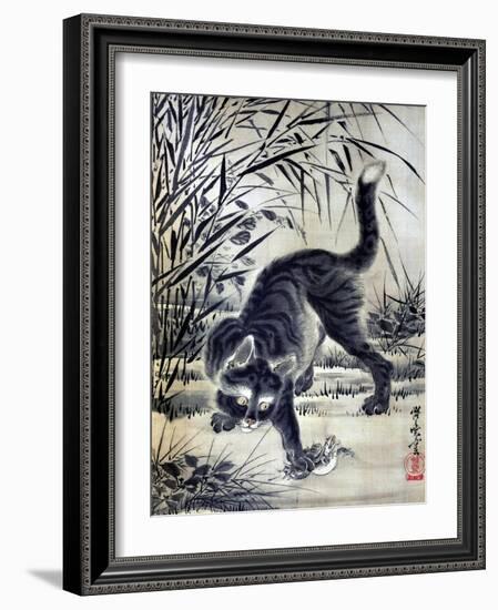 Cat Catching a Flog-Kyosai Kawanabe-Framed Giclee Print