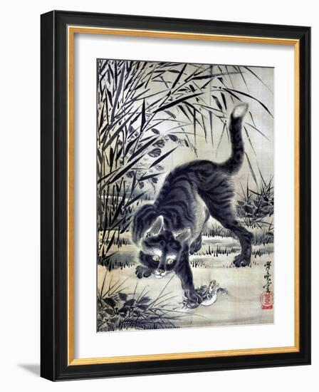 Cat Catching a Flog-Kyosai Kawanabe-Framed Giclee Print