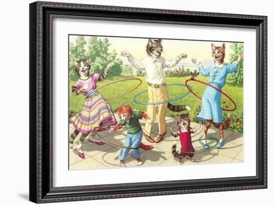 Cat Family with Hula Hoops-null-Framed Art Print