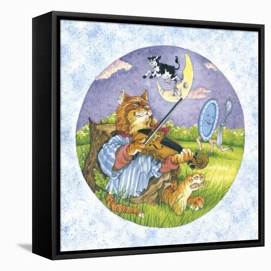 Cat Fiddle Cow Jumping over Moon Plate Running Away with a Spoon-Wendy Edelson-Framed Premier Image Canvas