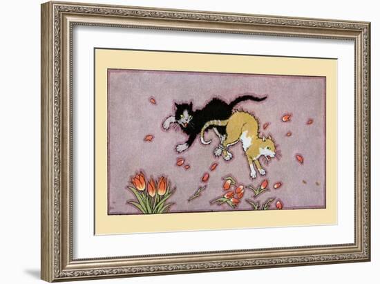 Cat Fight In The Tulips-Maud & Miska Petersham-Framed Art Print