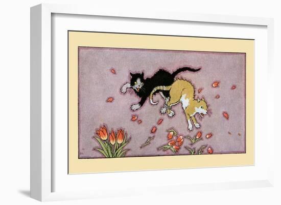 Cat Fight In The Tulips-Maud & Miska Petersham-Framed Art Print