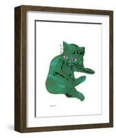 Cat From "25 Cats Named Sam and One Blue Pussy" , c. 1954 (Green Cat)-Andy Warhol-Framed Art Print