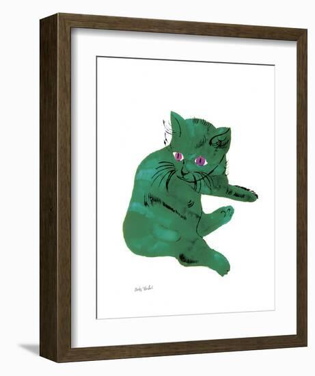 Cat From "25 Cats Named Sam and One Blue Pussy" , c. 1954 (Green Cat)-Andy Warhol-Framed Art Print