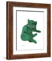 Cat From "25 Cats Named Sam and One Blue Pussy" , c. 1954 (Green Cat)-Andy Warhol-Framed Art Print