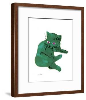 Cat From "25 Cats Named Sam and One Blue Pussy" , c. 1954 (Green Cat)-Andy Warhol-Framed Art Print