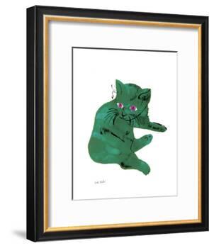 Cat From "25 Cats Named Sam and One Blue Pussy" , c. 1954 (Green Cat)-Andy Warhol-Framed Art Print