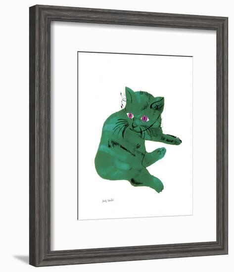 Cat From "25 Cats Named Sam and One Blue Pussy" , c. 1954 (Green Cat)-Andy Warhol-Framed Art Print