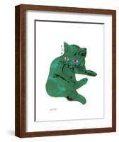 Cat From "25 Cats Named Sam and One Blue Pussy" , c. 1954 (Green Cat)-Andy Warhol-Framed Art Print