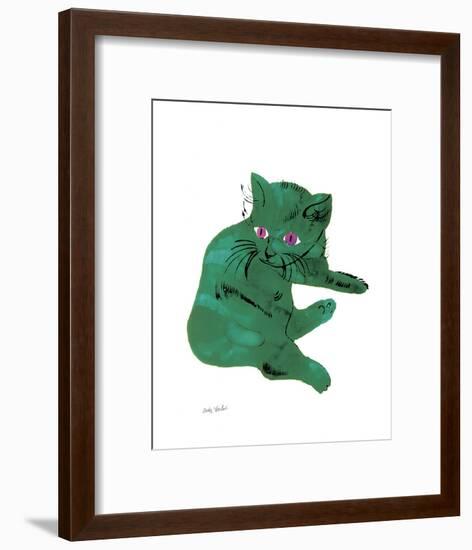 Cat From "25 Cats Named Sam and One Blue Pussy" , c. 1954 (Green Cat)-Andy Warhol-Framed Art Print