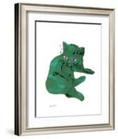Cat From "25 Cats Named Sam and One Blue Pussy" , c. 1954 (Green Cat)-Andy Warhol-Framed Art Print
