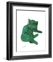 Cat From "25 Cats Named Sam and One Blue Pussy" , c. 1954 (Green Cat)-Andy Warhol-Framed Art Print