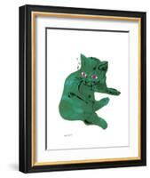 Cat From "25 Cats Named Sam and One Blue Pussy" , c. 1954 (Green Cat)-Andy Warhol-Framed Art Print