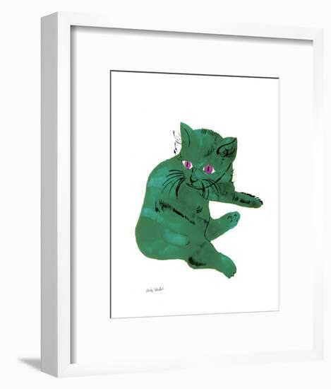 Cat From "25 Cats Named Sam and One Blue Pussy" , c. 1954 (Green Cat)-Andy Warhol-Framed Art Print