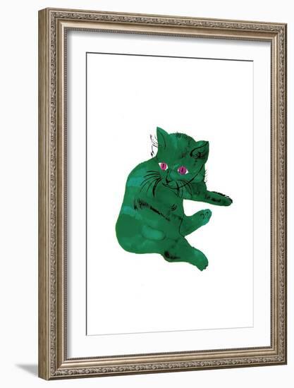 Cat From "25 Cats Named Sam and One Blue Pussy" , c. 1954 (Green Cat)-Andy Warhol-Framed Art Print