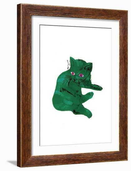 Cat From "25 Cats Named Sam and One Blue Pussy" , c. 1954 (Green Cat)-Andy Warhol-Framed Art Print