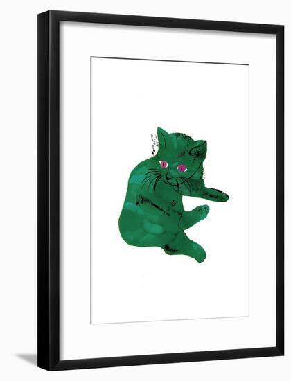 Cat From "25 Cats Named Sam and One Blue Pussy" , c. 1954 (Green Cat)-Andy Warhol-Framed Art Print