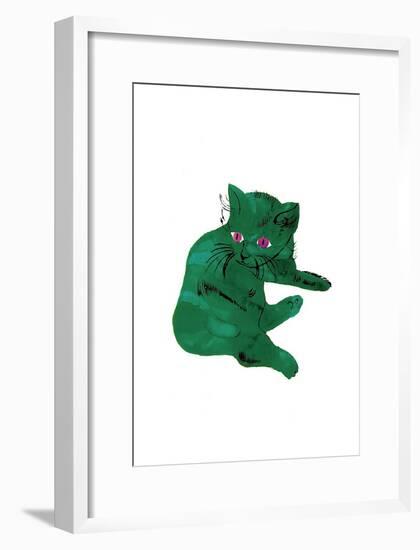 Cat From "25 Cats Named Sam and One Blue Pussy" , c. 1954 (Green Cat)-Andy Warhol-Framed Art Print