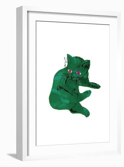 Cat From "25 Cats Named Sam and One Blue Pussy" , c. 1954 (Green Cat)-Andy Warhol-Framed Art Print