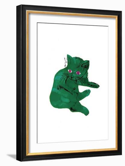 Cat From "25 Cats Named Sam and One Blue Pussy" , c. 1954 (Green Cat)-Andy Warhol-Framed Art Print