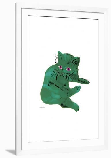 Cat From "25 Cats Named Sam and One Blue Pussy", c. 1954 (Green Cat)-Andy Warhol-Framed Art Print