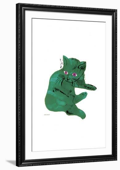 Cat From "25 Cats Named Sam and One Blue Pussy", c. 1954 (Green Cat)-Andy Warhol-Framed Art Print