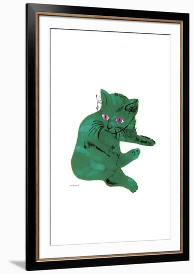 Cat From "25 Cats Named Sam and One Blue Pussy", c. 1954 (Green Cat)-Andy Warhol-Framed Art Print