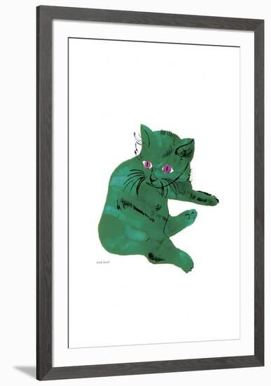 Cat From "25 Cats Named Sam and One Blue Pussy", c. 1954 (Green Cat)-Andy Warhol-Framed Art Print