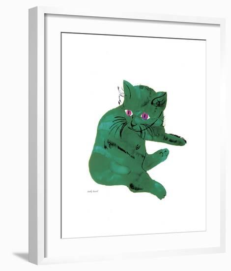 Cat From "25 Cats Named Sam and One Blue Pussy", c. 1954 (Green Cat)-Andy Warhol-Framed Art Print