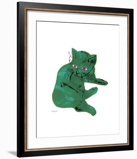 Cat From "25 Cats Named Sam and One Blue Pussy", c. 1954 (Green Cat)-Andy Warhol-Framed Art Print