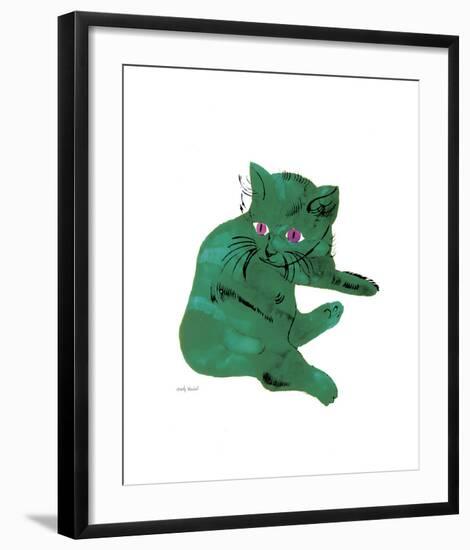 Cat From "25 Cats Named Sam and One Blue Pussy", c. 1954 (Green Cat)-Andy Warhol-Framed Art Print