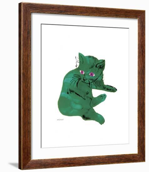 Cat From "25 Cats Named Sam and One Blue Pussy", c. 1954 (Green Cat)-Andy Warhol-Framed Art Print