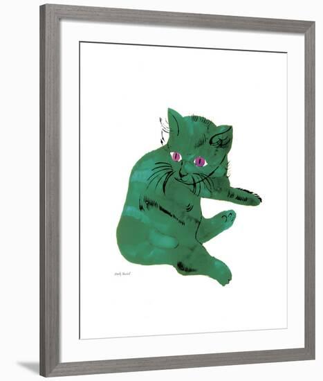 Cat From "25 Cats Named Sam and One Blue Pussy", c. 1954 (Green Cat)-Andy Warhol-Framed Art Print