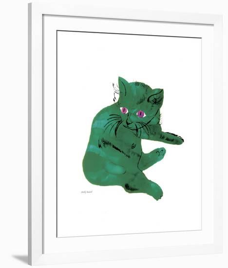 Cat From "25 Cats Named Sam and One Blue Pussy", c. 1954 (Green Cat)-Andy Warhol-Framed Art Print