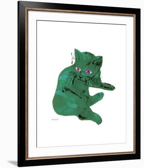 Cat From "25 Cats Named Sam and One Blue Pussy", c. 1954 (Green Cat)-Andy Warhol-Framed Art Print